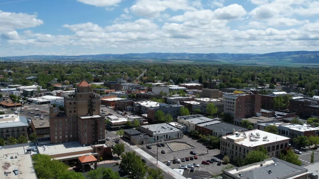 Aerial view of the town Walla Walla in Washington state